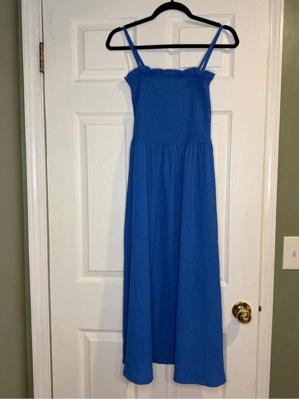 H&M Bright Blue Smocked Midi Dress with Spaghetti Straps